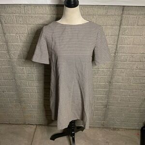 ZARA WOMAN Houndstooth High‎ Neck Short Sleeve Knee Length A Line Dress Size S
